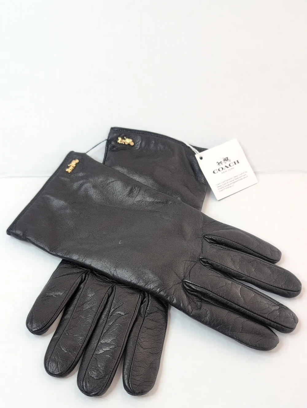 Coach Black Leather Horse And Carriage Tech Gloves NWT